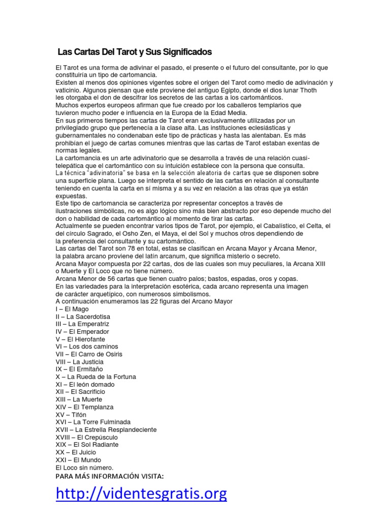 Significados del Tarot y su Historia | PDF | Tarot | Jugando a las cartas