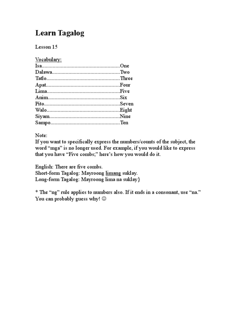 Tagalog Numbers and Plurals Lesson | PDF | Foreign Language Studies