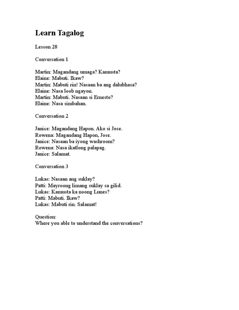 Conversations in Tagalog: Lesson 28 | PDF