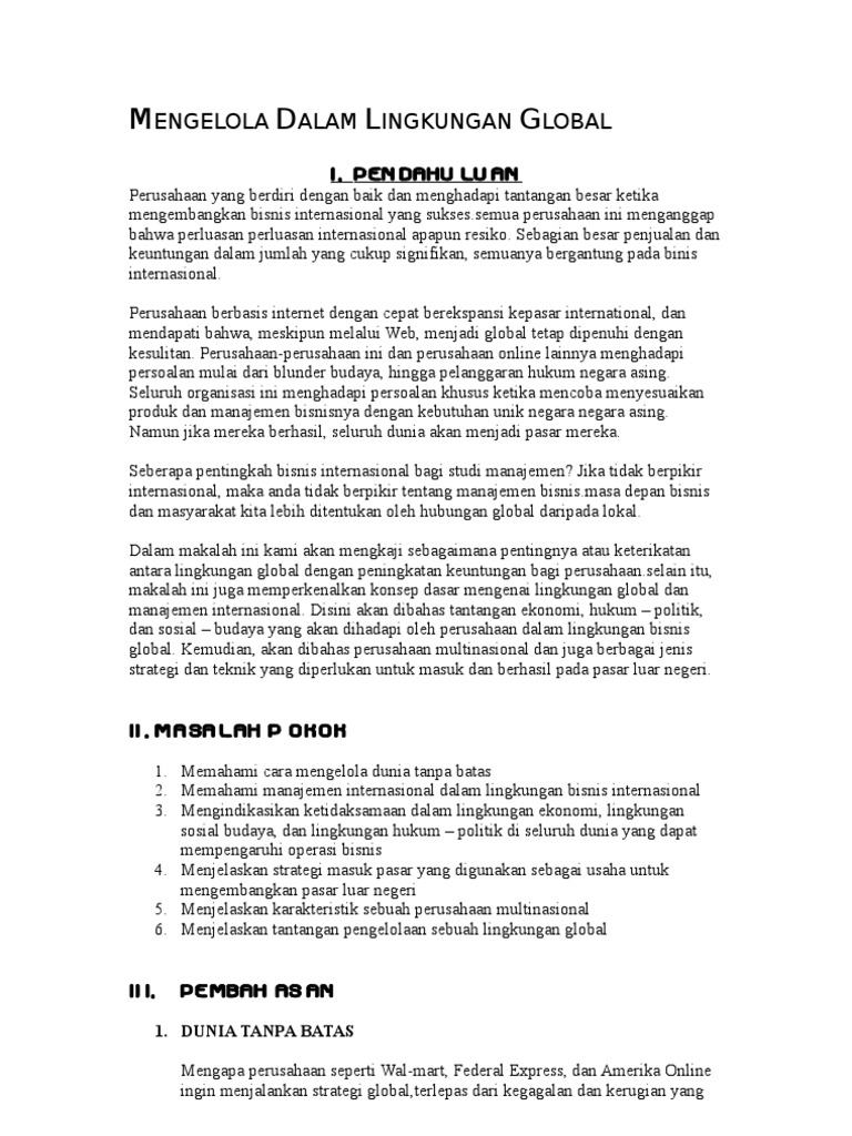 Mengelola Dalam Lingkungan Global