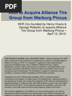 KKR (Co-Founded by Henry Kravis & George R Roberts) To Acquire Alliance Tire Group From Warburg Pincus