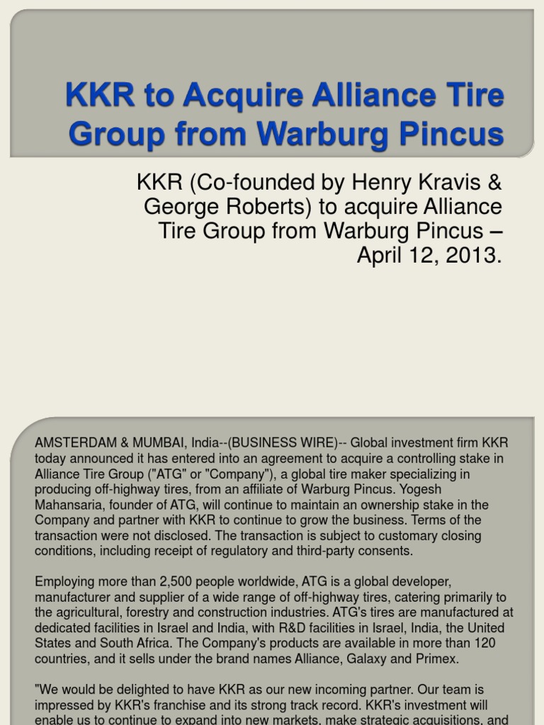 KKR Acquires Alliance Tire Group | PDF | Private Equity | Investing
