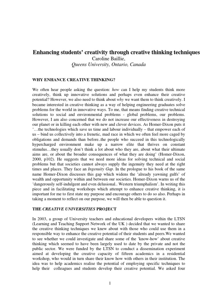 Enhance Student Creativity Techniques | PDF | Creativity | Design