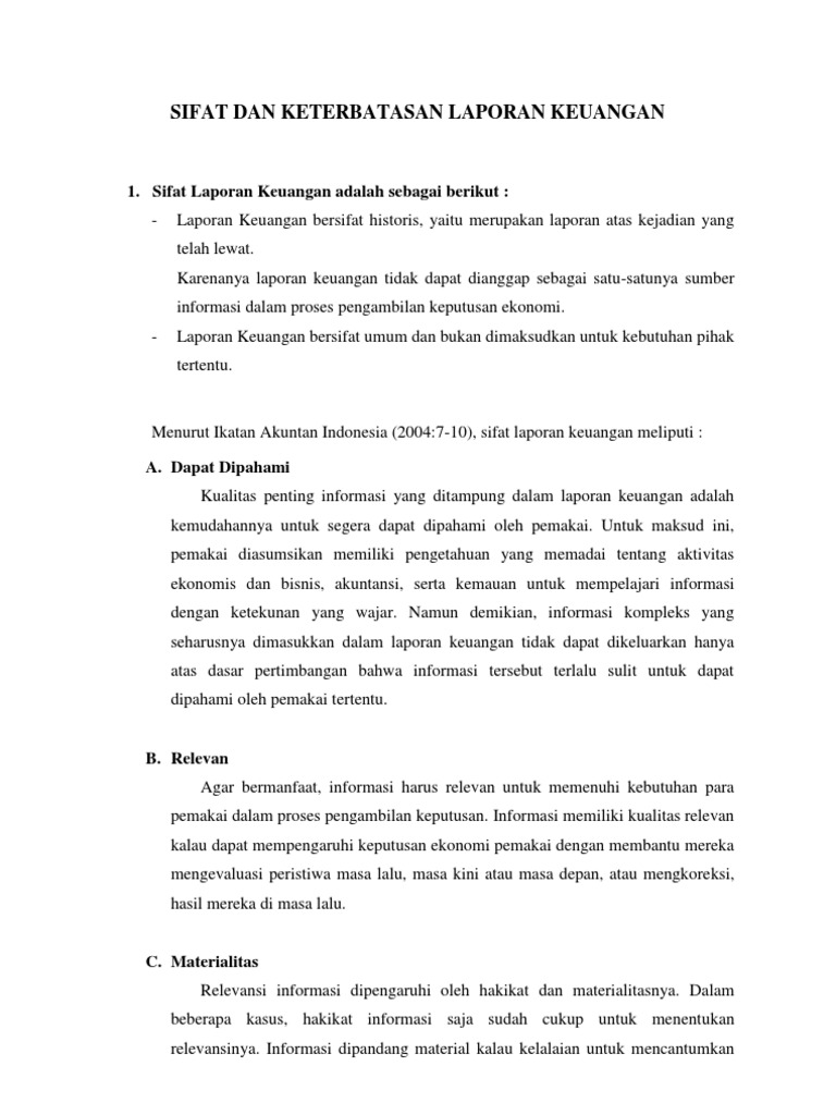 Sifat Dan Keterbatasan Laporan Keuangan