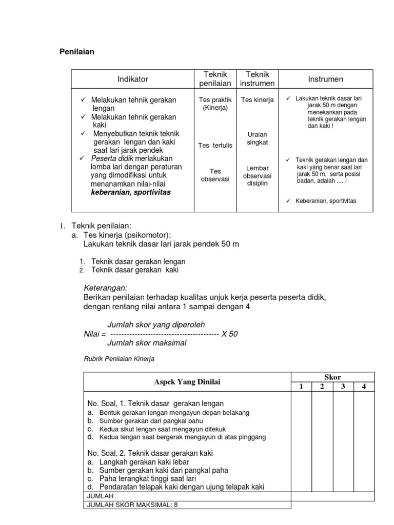 Penilaian Lari Jarak Pendek Sm 1