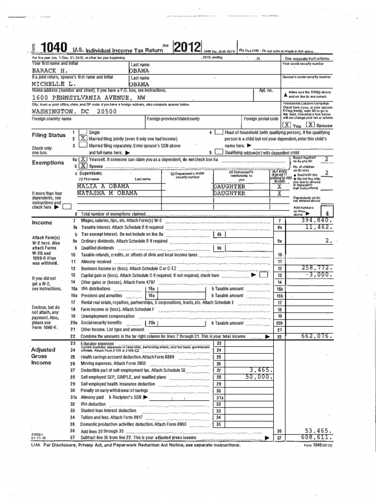 Complete Return President Obama 2012 PDF | PDF | Social Security ...