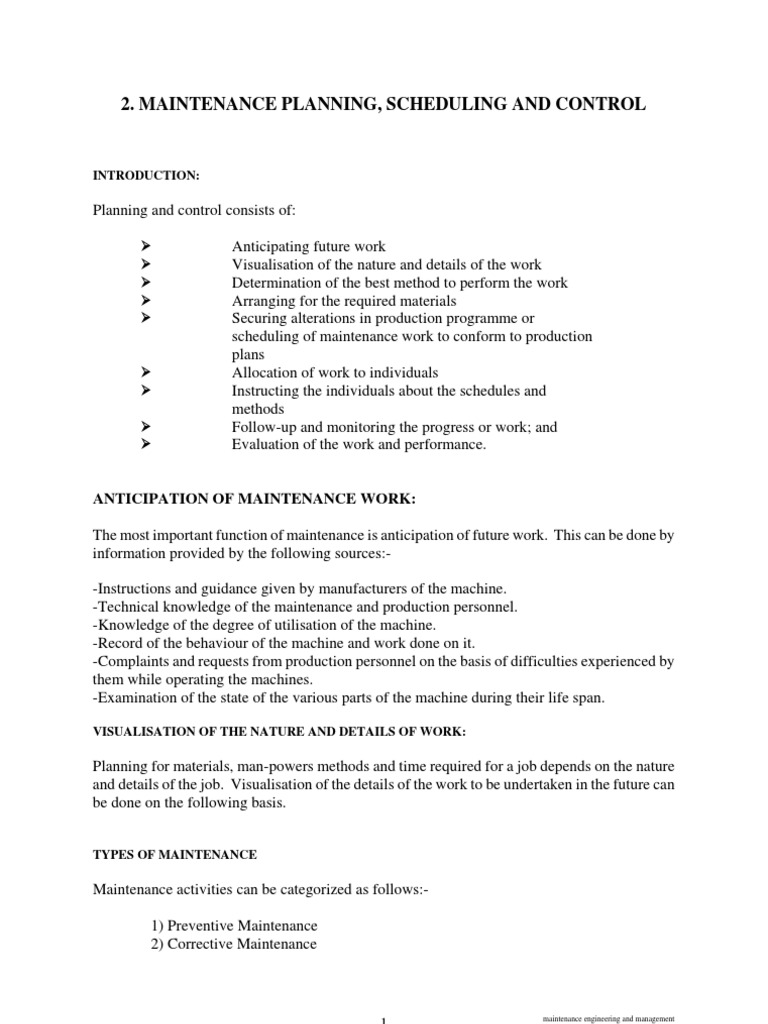 Maintenance Planning and Control Guide | PDF