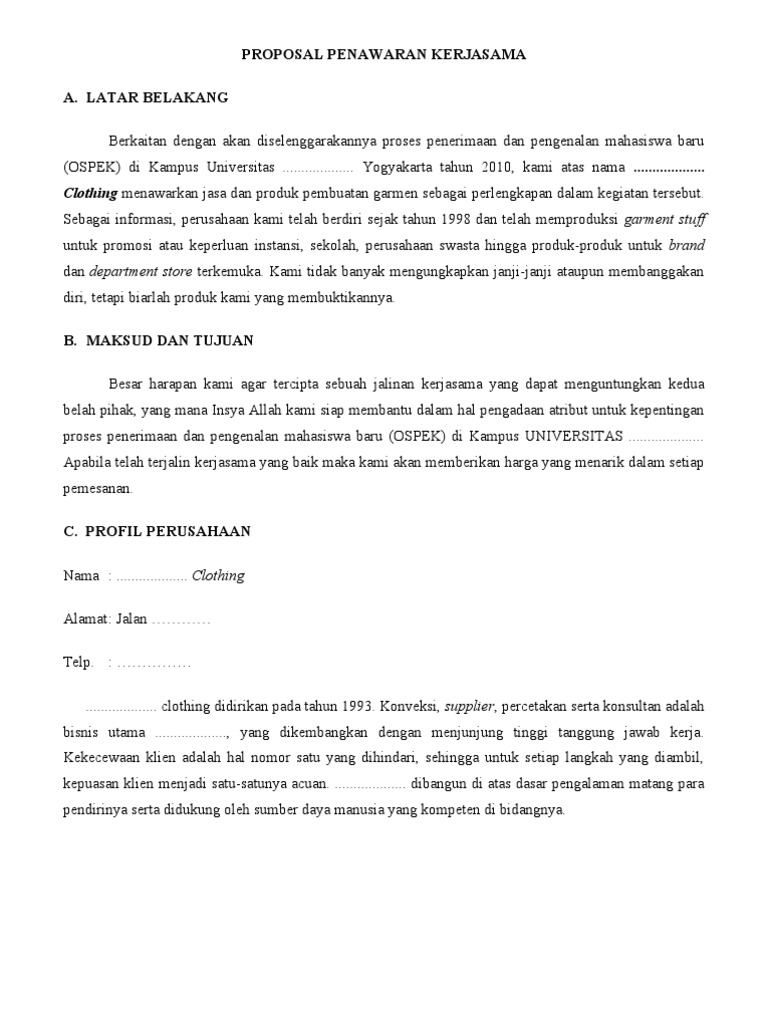 Contoh Proposal Kerjasama Perusahaan