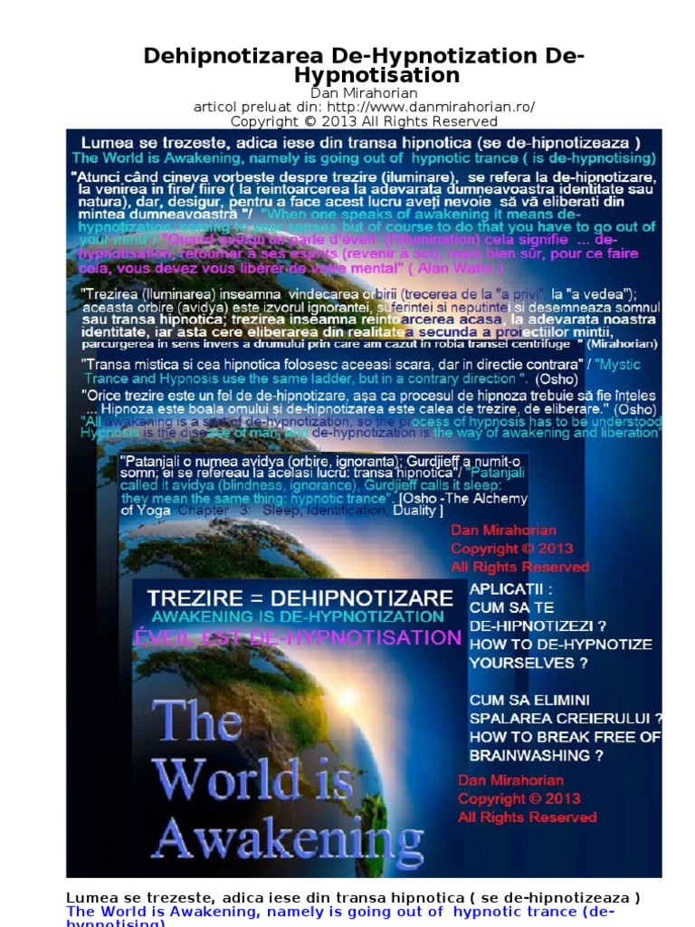 Dehipnotizarea De-Hypnotization De-Hypnotisation | PDF