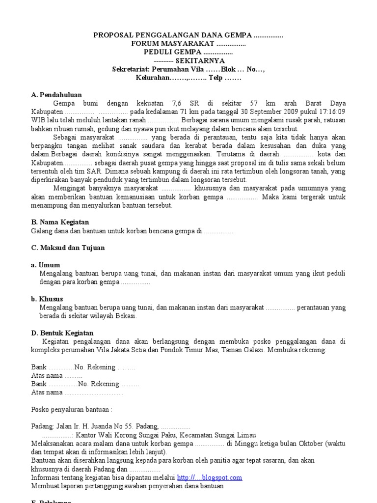 Contoh proposal penggalangan dana bencana alam banjir Permohonan bantuan korban banjir.