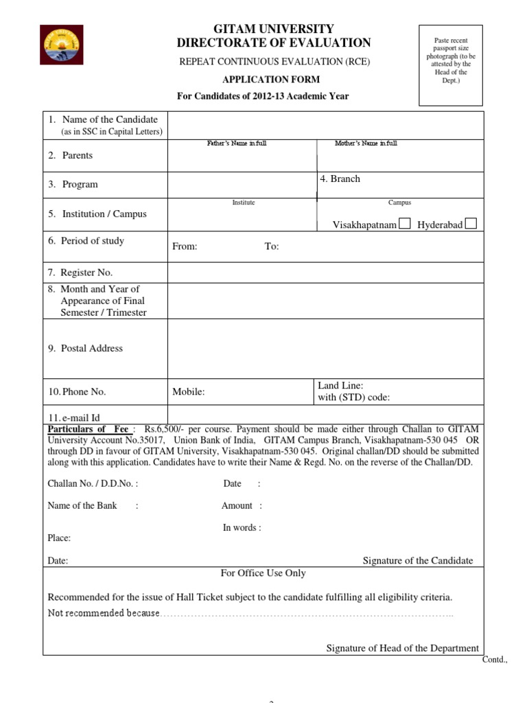 Application Form For RCE 2012-13 Academic Year | PDF | Career & Growth