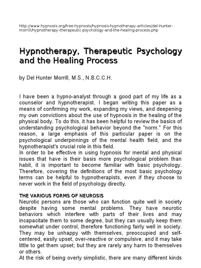 Hypnotherapy Therapeutic Psychology And The Healing Process - 
