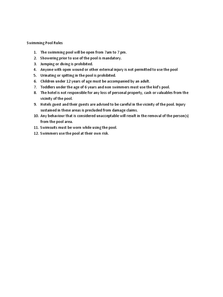 Swimming Pool Rules | PDF | Lifestyle