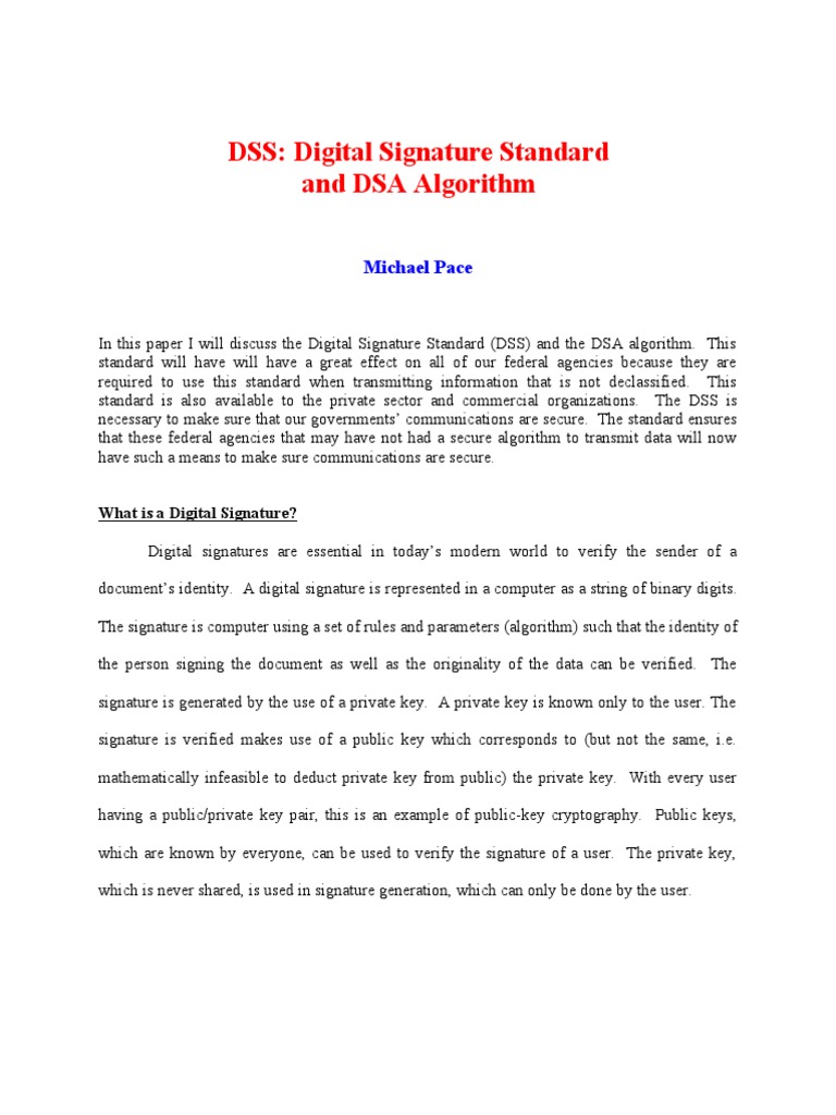 DSS - Digital Signature Standard and DSA Algorithm | PDF | Public Key ...