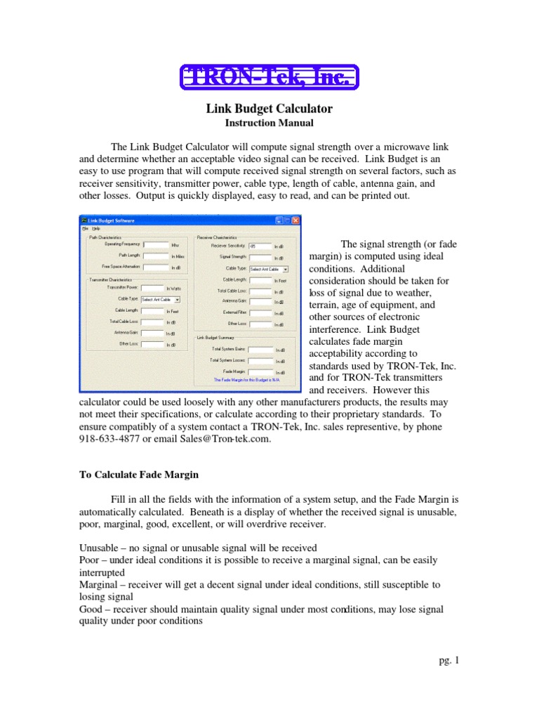 Link Budget Calculator Manual | PDF | Decibel | Broadcast Engineering