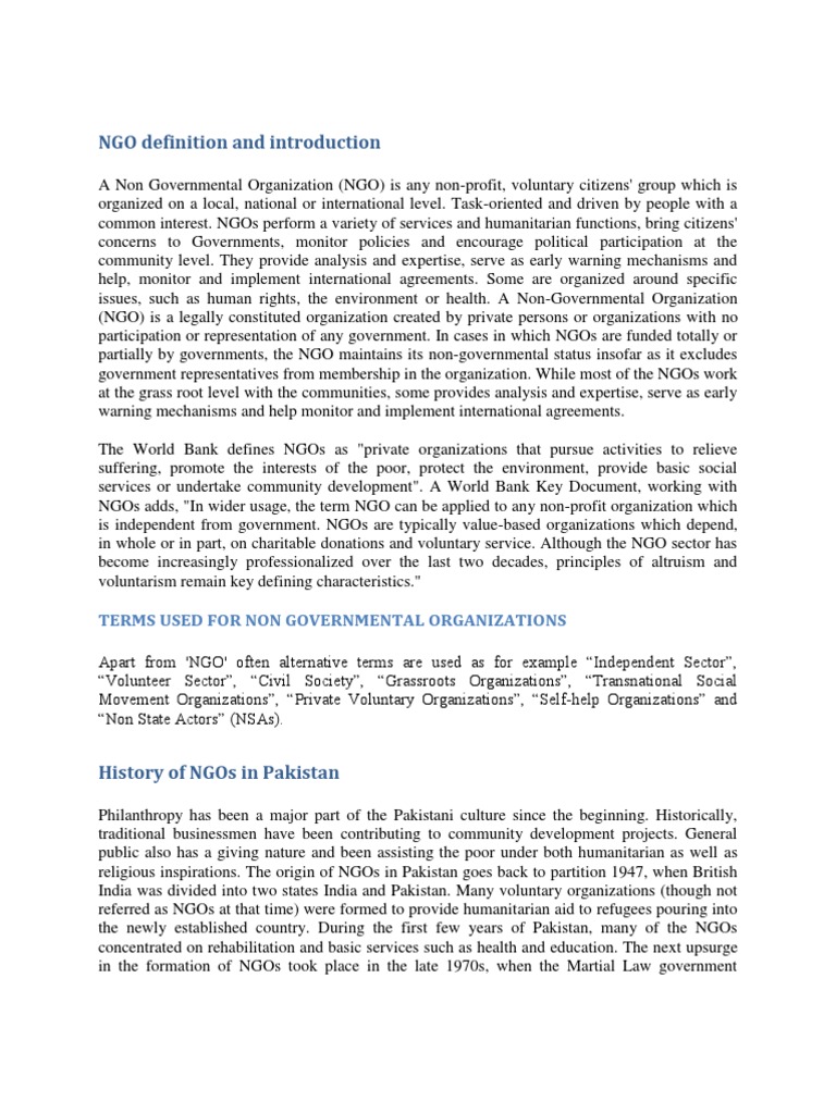 NGO Definition and Introduction | PDF | Non Governmental Organization ...
