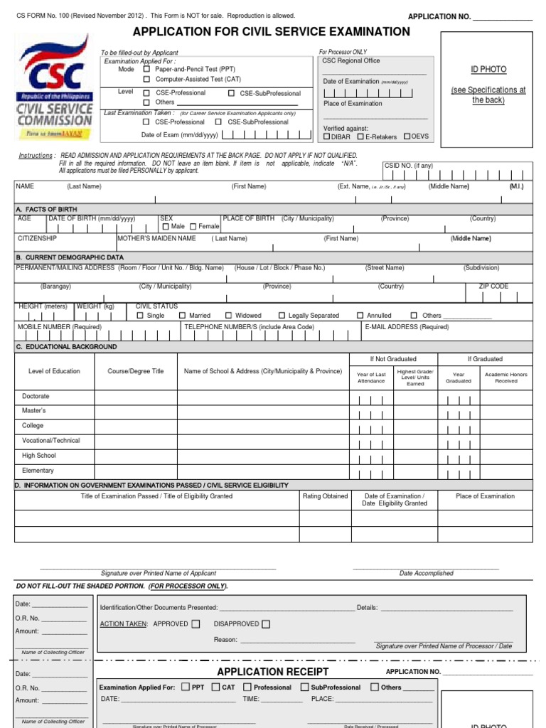 Cs form 100 rev nov 2012 birth certificate test assessment 