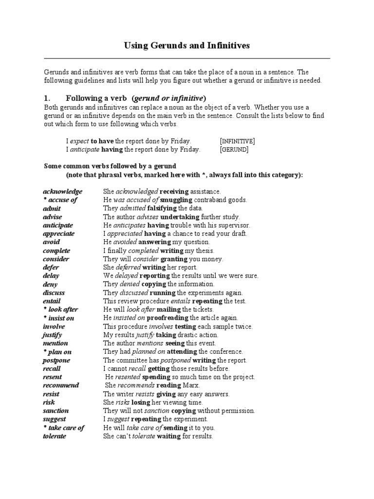 Using Gerunds and Infinitives | PDF | Verb | Object (Grammar)
