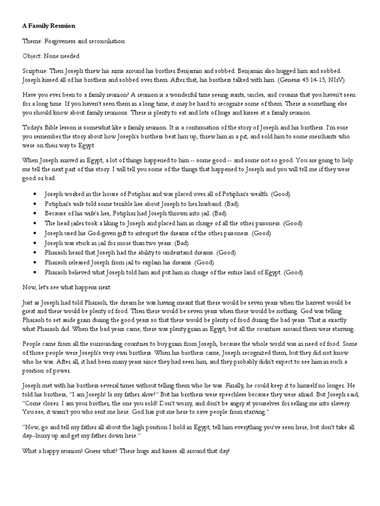 Family Reunion: Forgiveness in Joseph's Story | PDF