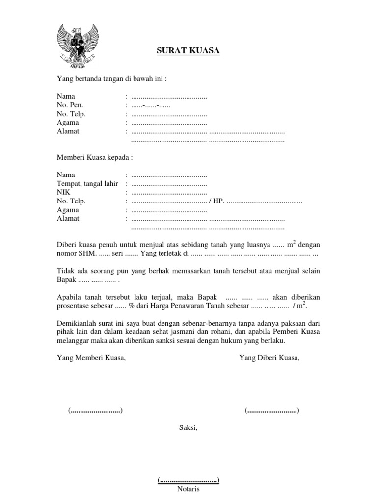 Contoh Surat Kuasa Menjual Notaris Tyana Info