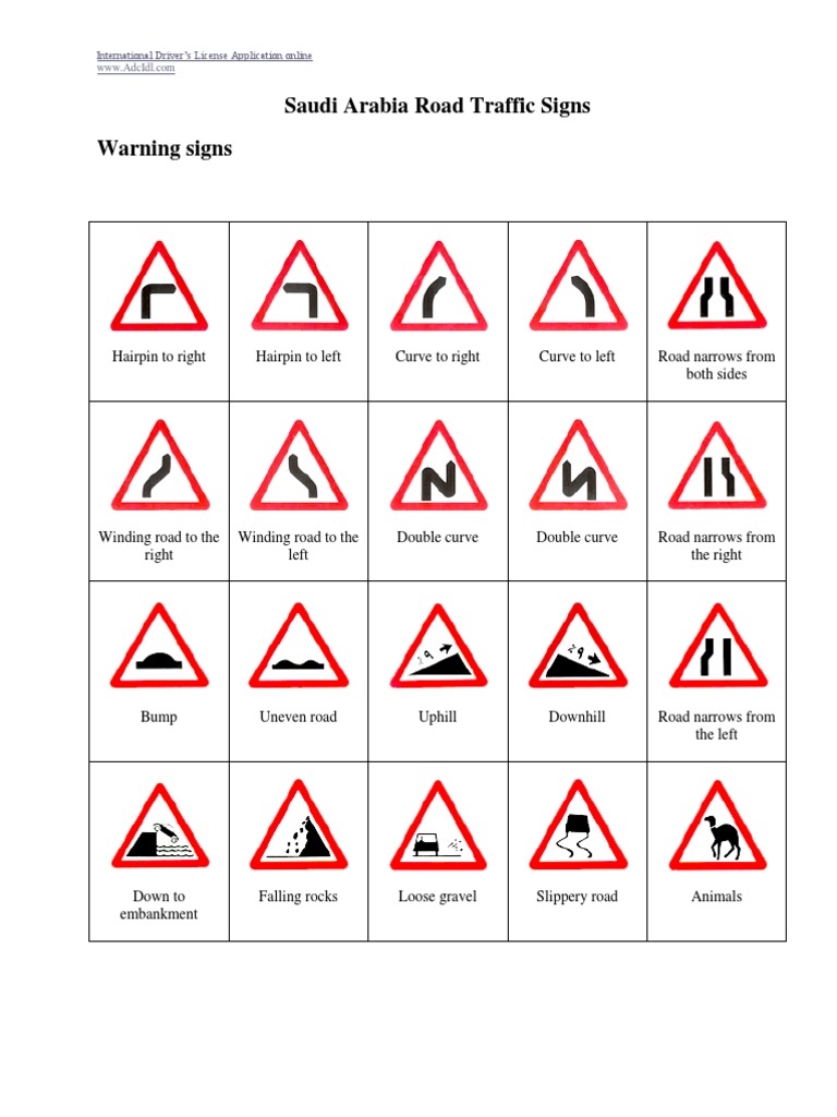 Saudi Arabia Traffic Signs Guide | PDF | Traffic | Traffic Light