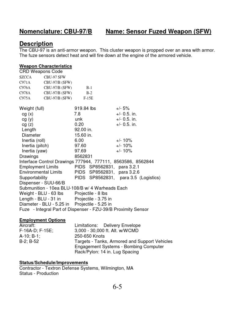 CBU-97 Sensor Fuzed Weapon Overview | PDF | Computers | Technology ...
