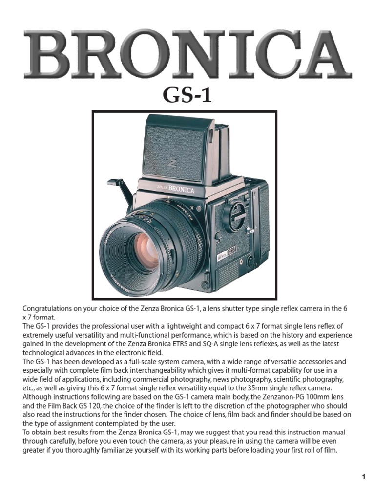 Zenza Bronica GS-1 Camera Manual | PDF | Aperture | Camera Lens