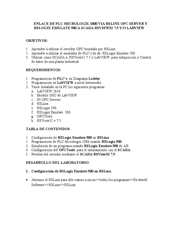 Enlace PLC Micrologix 1000 con RSLinx OPC | PDF | Scada | Ingeniería ...