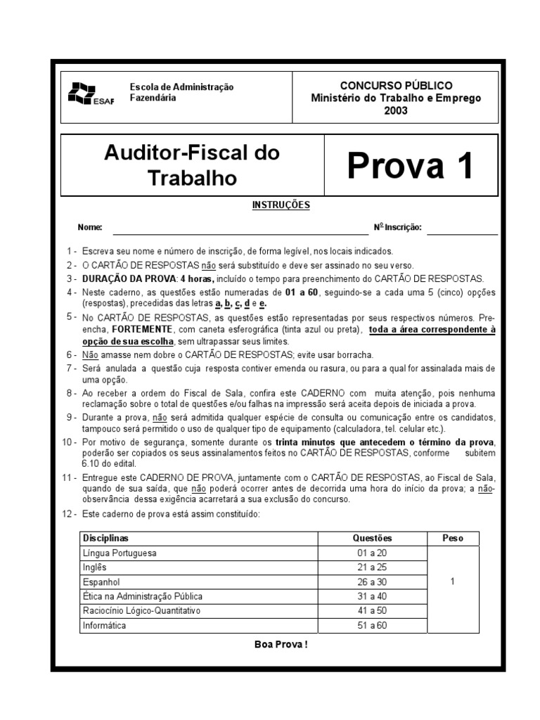 CONCURSO PÚBLICO - Prova Auditor Fiscal Do Trabalho (Língua Portuguesa ...