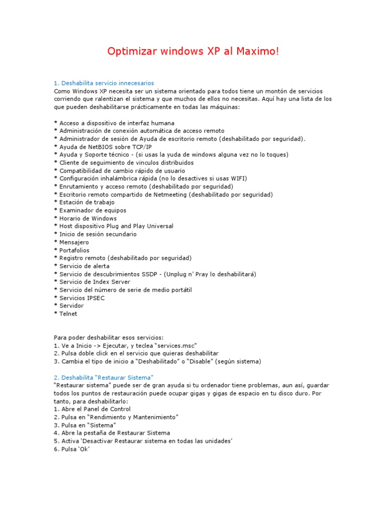 Optimización Máxima de Windows XP | PDF | Registro de Windows ...