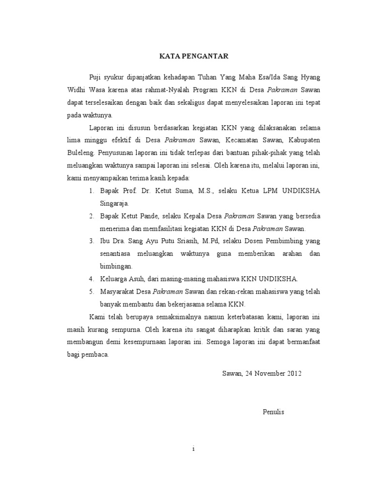 Kata Pengantar Laporan Kelompok Kkn