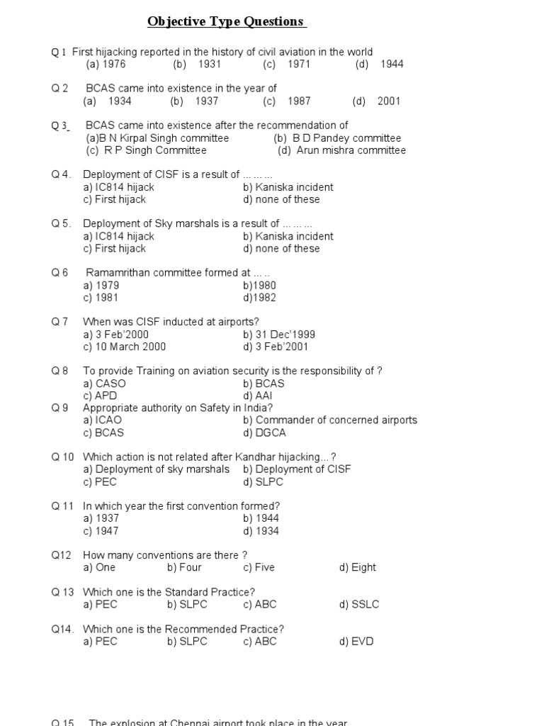 Objective Type Questions(800)Document (2)(1) Airport Security Airport