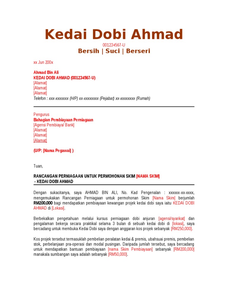 Surat Confirm Kerja Kedai Dobi