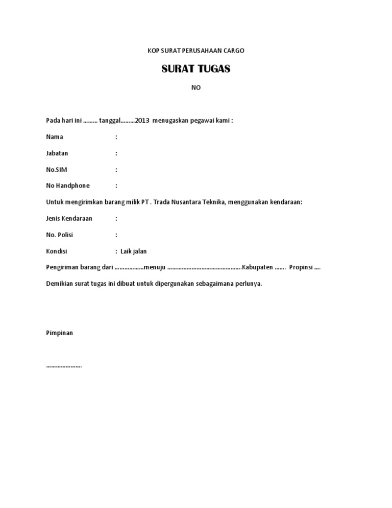 Surat Tugas Supir