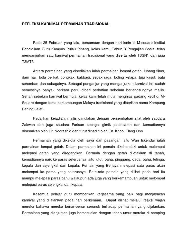 Refleksi Karnival Permainan Tradisional Pdf