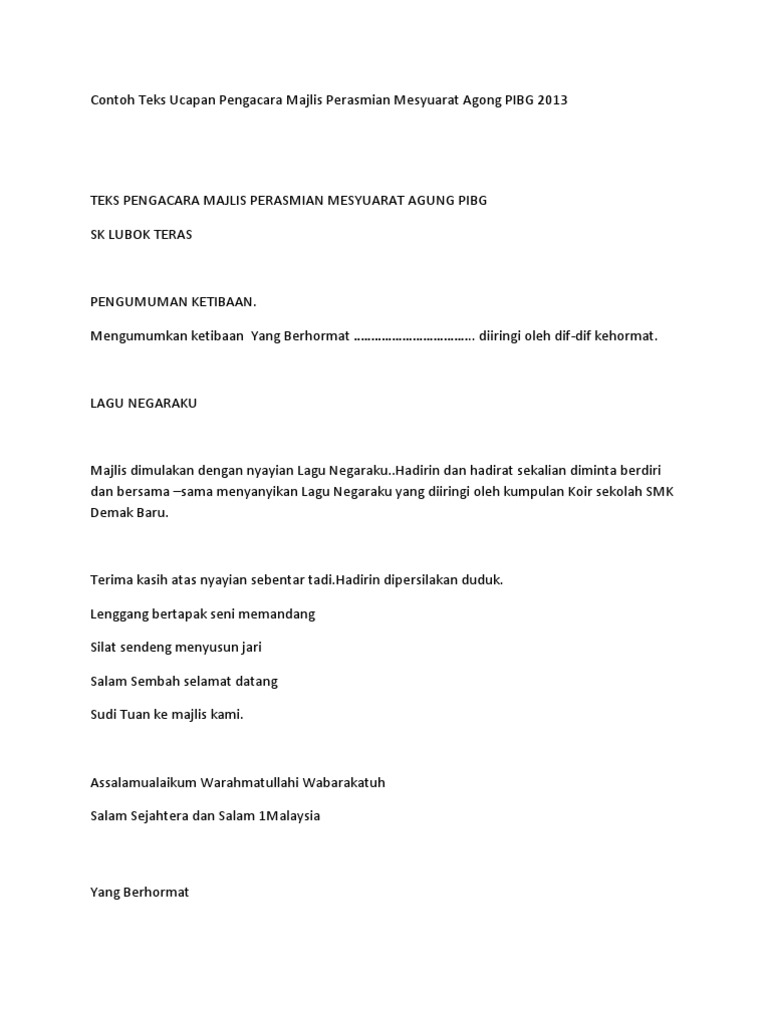 Teks Ucapan Mesyuarat Agung PIBG 2013 | PDF | Karier & Perkembangan