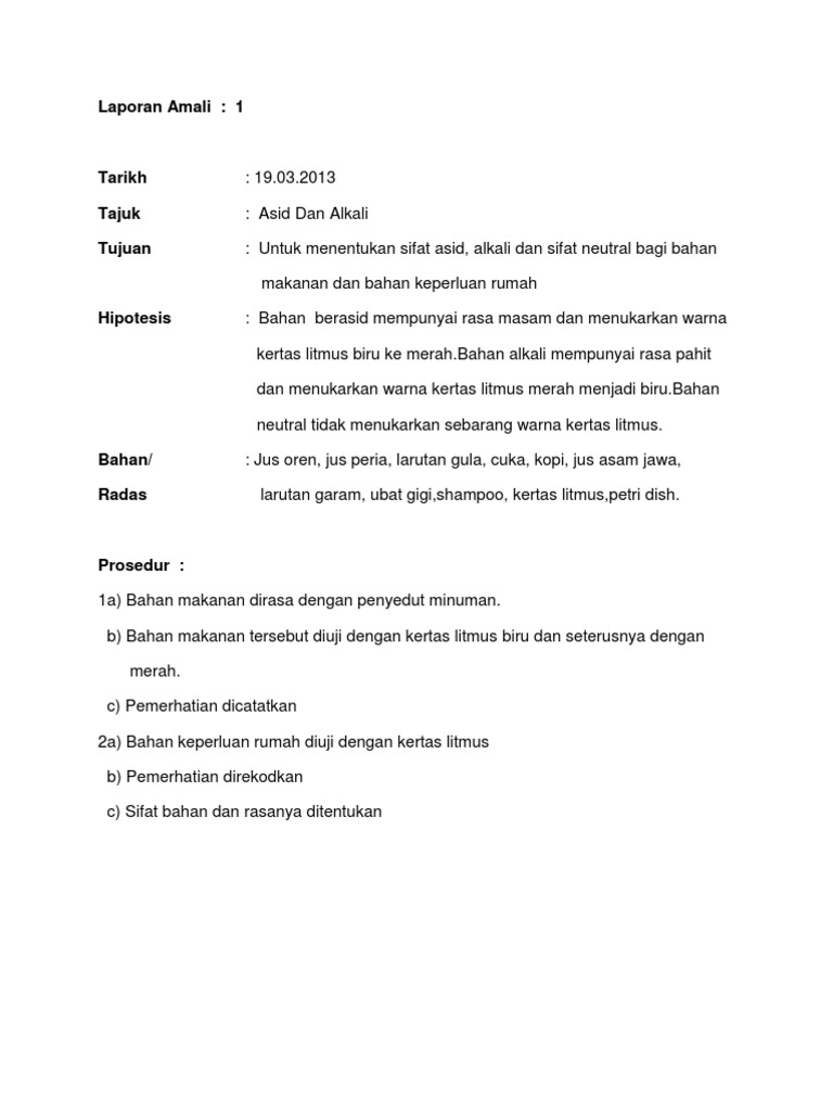 Sifat Asid Menukar Kertas Litmus Biru Kepada