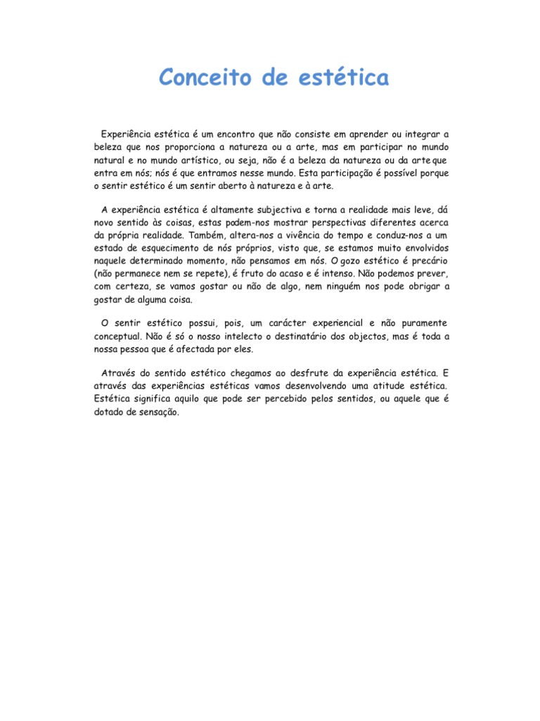 Conceito de Estetica | PDF | Estética | Beleza
