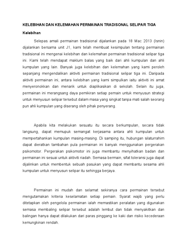 Kelebihan Dan Kekurangan Permainan Tradisional