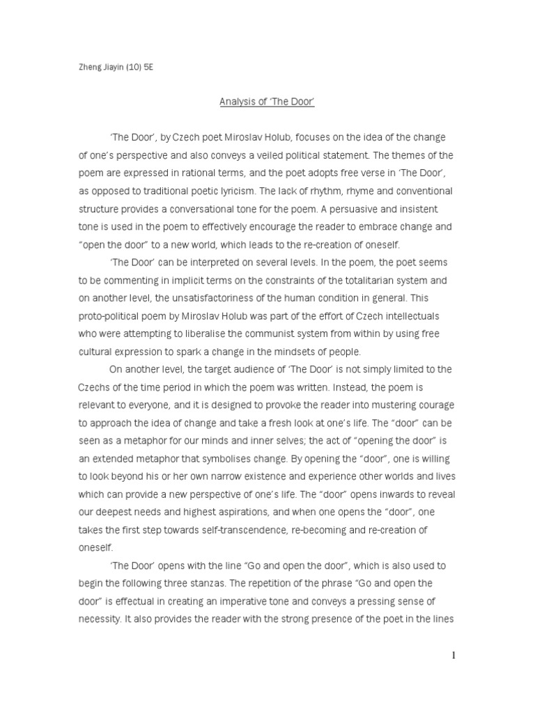 Miroslav holub the door analysis image