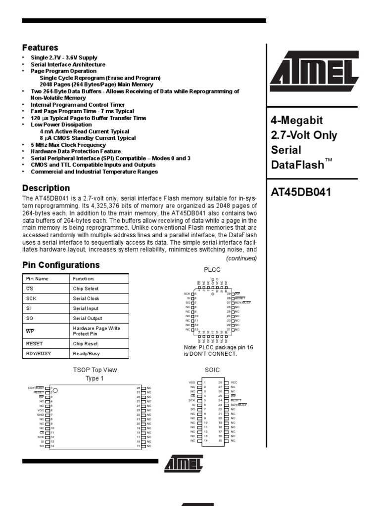 Atmel 45db041 4mb Serial Data Flash | PDF | Flash Memory | Computer ...
