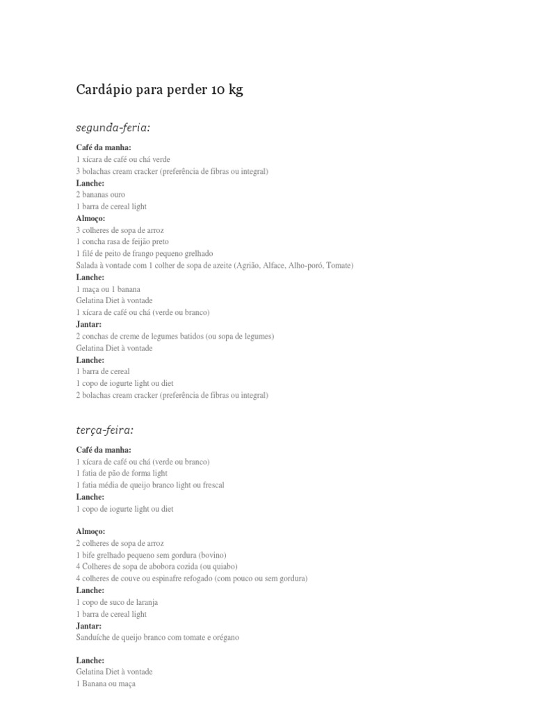 Cardápio Dieta Eficiente para Perder 10 KG PDF