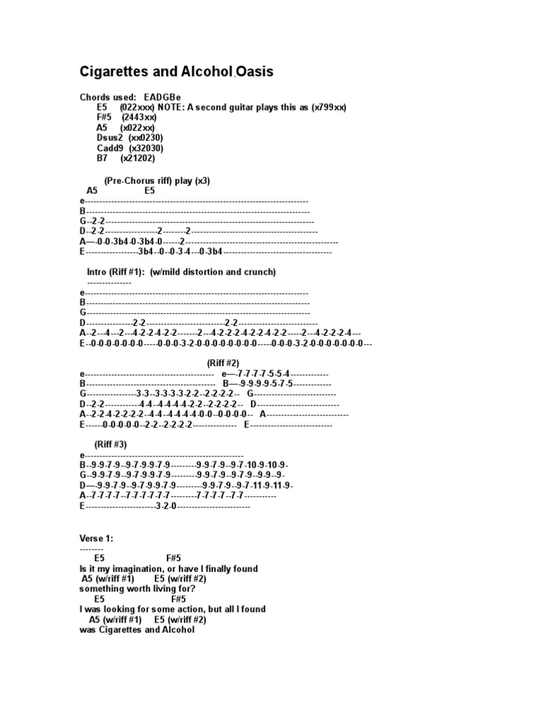Cigarettes and Alcohol Guitar Tabs