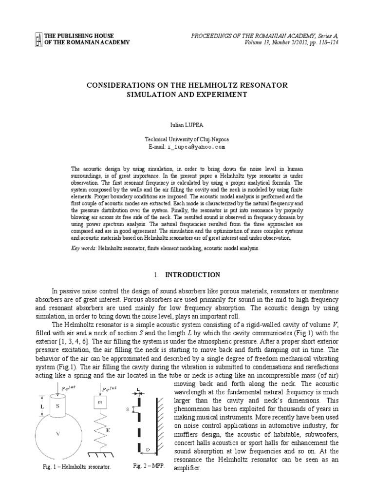 Resonador de Helmholtz PDF PDF Normal Mode Resonance