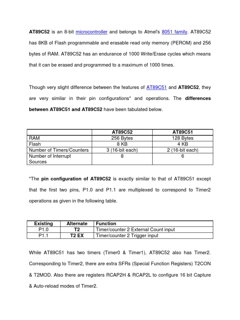 AT89C52 vs AT89C51: Key Differences | PDF | Input/Output | Flash Memory