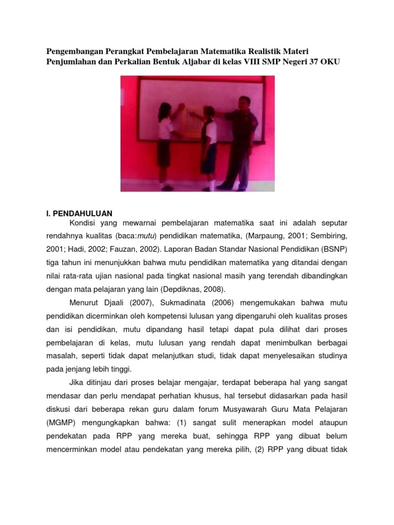 Pengembangan Perangkat Pembelajaran Matematika Realistik