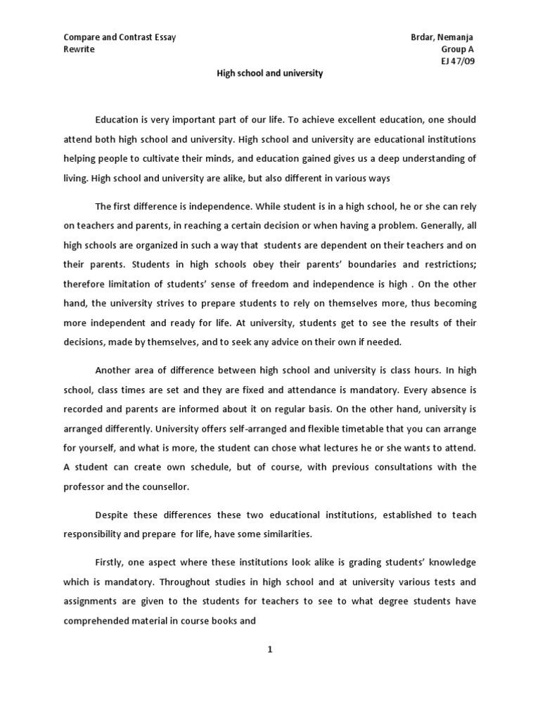 compare and contrast essay intro example