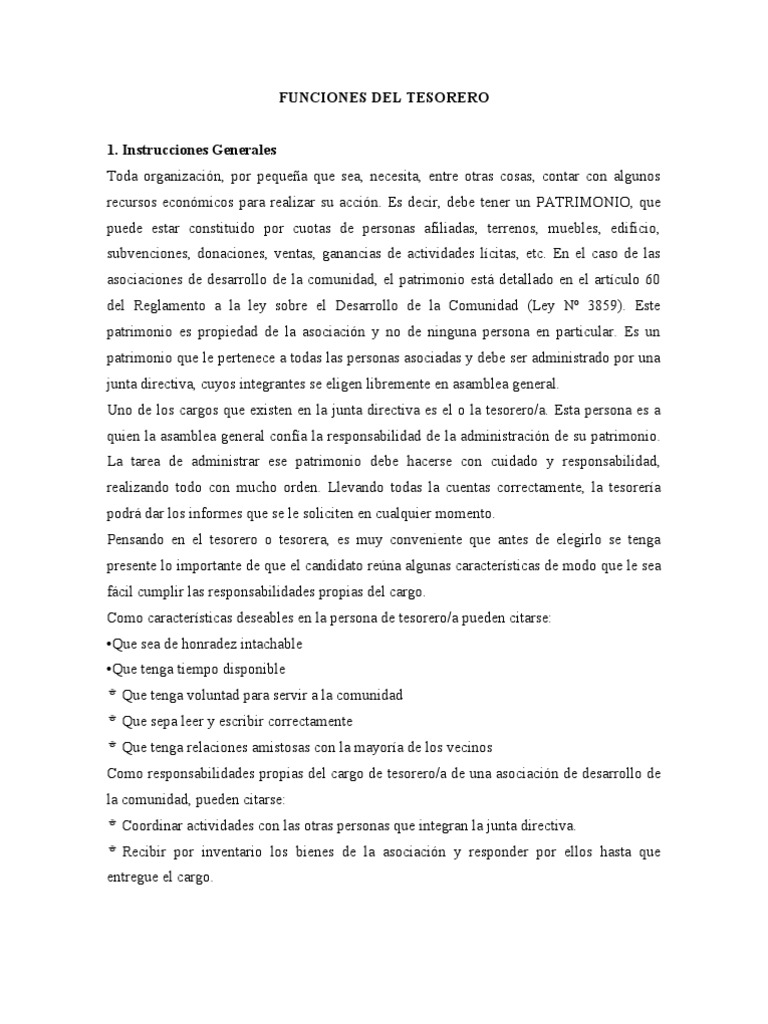 Funciones del Tesorero en Asociaciones | PDF | Tesorero | Bienes (Ley)