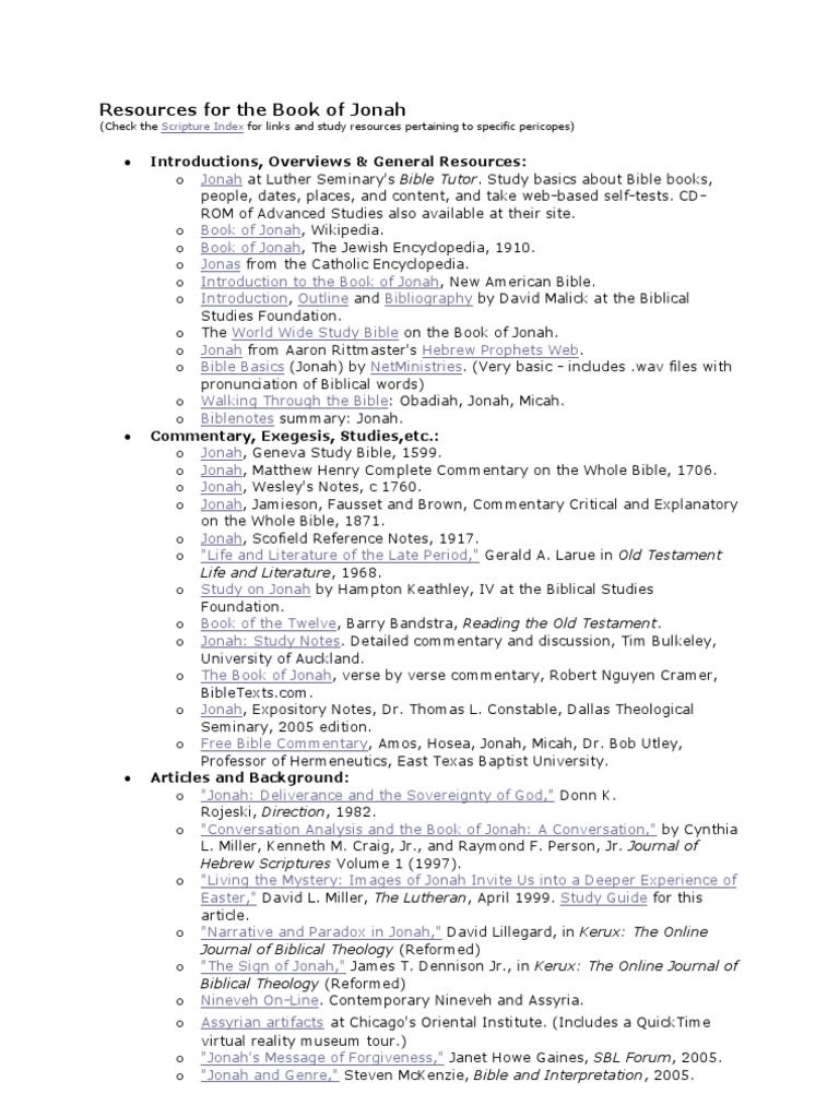Resources For The Book of Jonah | PDF | Exegesis | Jonah