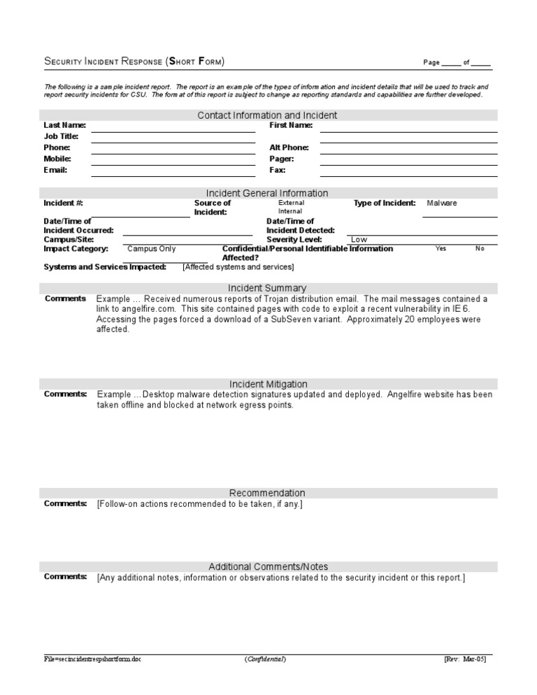 Security Incident Report Template | PDF | Computer Security | Security